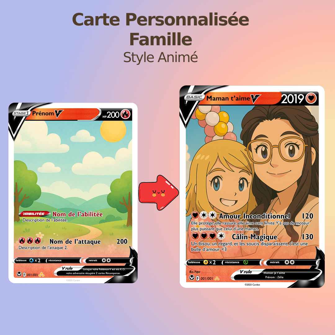 Carte Personnalisée Famille ❤️ Style Animé